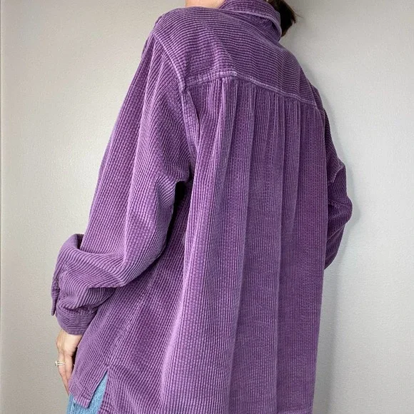 LL Bean wide wale corduroy aubergine purple button-down collared shirt L - Picture 3 of 17